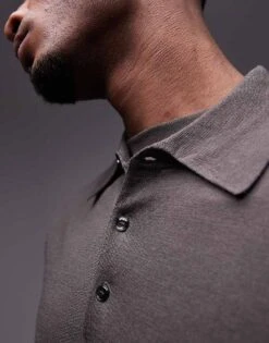 Mango Knitted Button Up Polo Sweater In Light Brown For Men -Modern Menswear 207891521 3