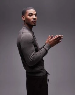 Mango Knitted Button Up Polo Sweater In Light Brown For Men -Modern Menswear 207891521 4