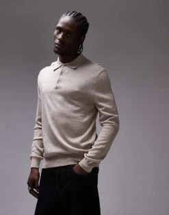 Mango Collar Detail Jumper In Beige For Men Ecru