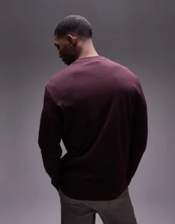 Mango Long Sleeve T-shirt In Burgundy For Men 10 Mango Long Sleeve T-shirt In Burgundy For Men -Modern Menswear 207891584 4