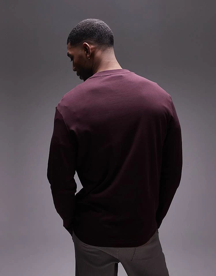 Mango Long Sleeve T-shirt In Burgundy For Men 6 Mango Long Sleeve T-shirt In Burgundy For Men - Image 4
