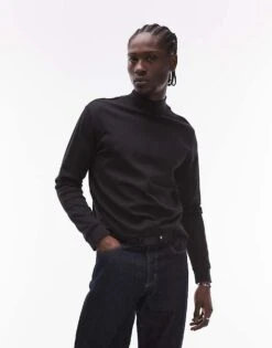 Mango High Neck Long Sleeve T-shirt In Black For Men -Modern Menswear 207891644 1 black 1