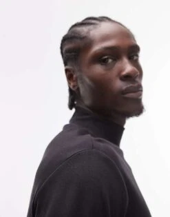 Mango High Neck Long Sleeve T-shirt In Black For Men -Modern Menswear 207891644 3