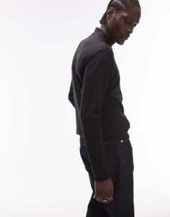 Mango High Neck Long Sleeve T-shirt In Black For Men -Modern Menswear 207891644 4