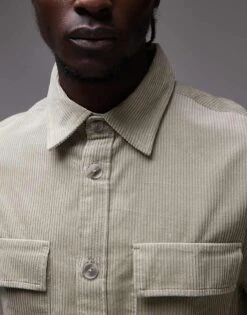 Mango Cord Shirt In Pale Green For Men -Modern Menswear 207891661 4