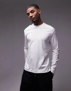 Mango Long Sleeve T-shirt In White For Men