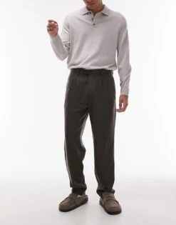 Mango Wool Mix Tailored Trouser In Khaki For Men