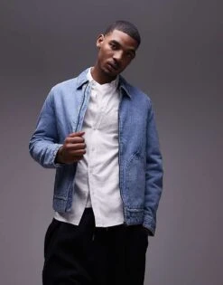 Mango Zip Through Denim Jacket In Light Blue For Men -Modern Menswear 207946514 1 lightblue 1