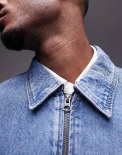 Mango Zip Through Denim Jacket In Light Blue For Men -Modern Menswear 207946514 3