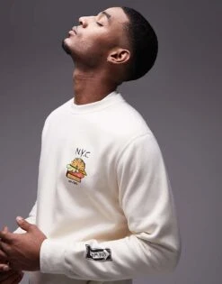 Mango New York Burger Print Sweatshirt In Beige For Men Ecru -Modern Menswear 207946530 1 ecru 1