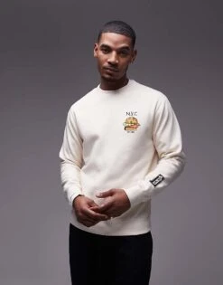 Mango New York Burger Print Sweatshirt In Beige For Men Ecru -Modern Menswear 207946530 4