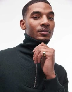 Mango Quarter Zip Sweatshirt In Dark Green For Men -Modern Menswear 207946557 2