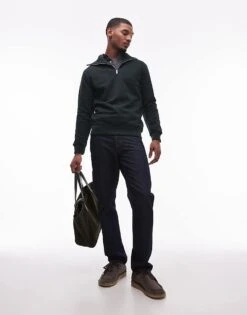 Mango Quarter Zip Sweatshirt In Dark Green For Men -Modern Menswear 207946557 3