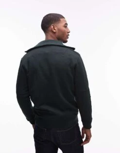 Mango Quarter Zip Sweatshirt In Dark Green For Men -Modern Menswear 207946557 4