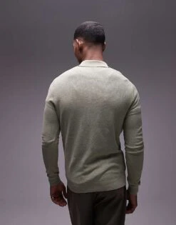 Mango Knitted Button Up Polo Sweater In Pale Green For Men -Modern Menswear 207946558 3