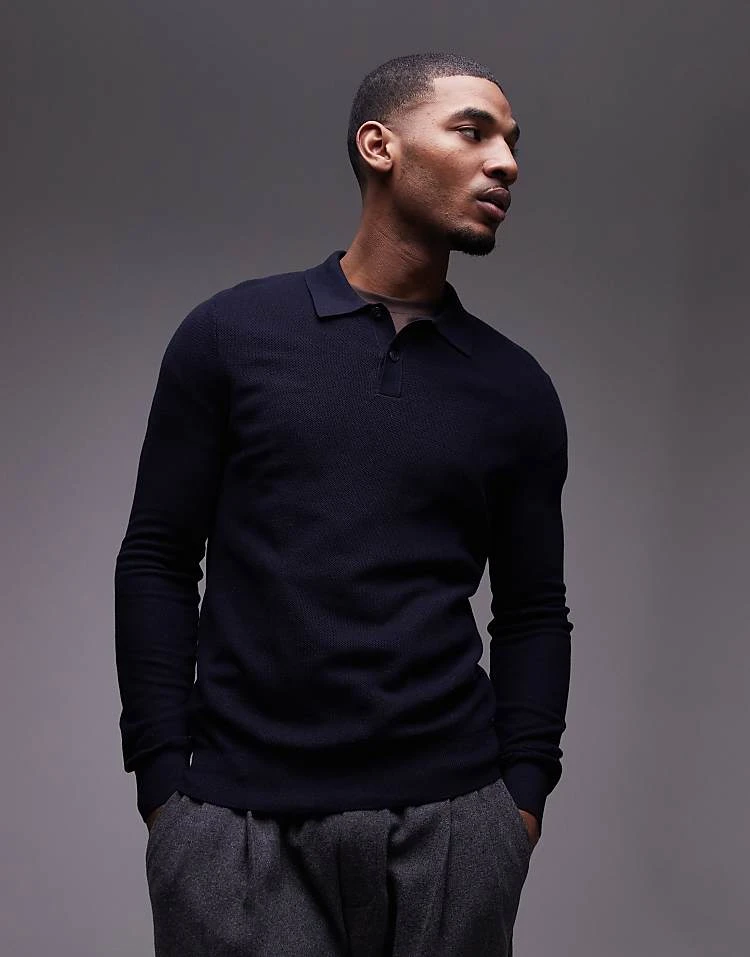 Mango Knitted Polo Sweater In Navy For Men 7 Mango Knitted Polo Sweater In Navy For Men - Image 5