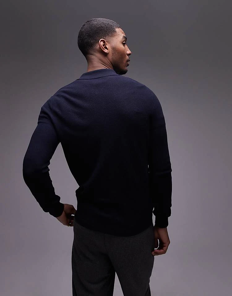 Mango Knitted Polo Sweater In Navy For Men 5 Mango Knitted Polo Sweater In Navy For Men - Image 3