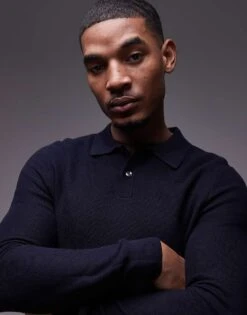 Mango Knitted Polo Sweater In Navy For Men 10 Mango Knitted Polo Sweater In Navy For Men -Modern Menswear 207946593 4