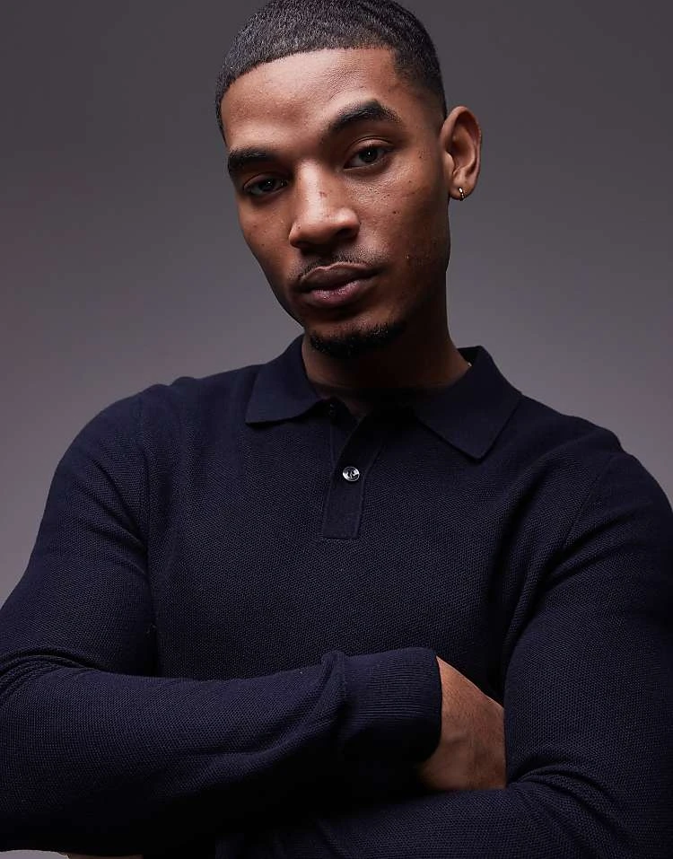 Mango Knitted Polo Sweater In Navy For Men 6 Mango Knitted Polo Sweater In Navy For Men - Image 4