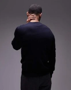 Mango Knitted Crew Neck Sweater In Navy For Men -Modern Menswear 207946611 3