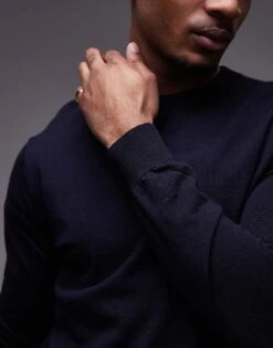 Mango Knitted Crew Neck Sweater In Navy For Men -Modern Menswear 207946611 4