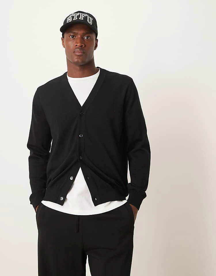 Mango Knitted Cardigan In Black For Men 4 Mango Knitted Cardigan In Black For Men - Image 2