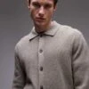 Mango Knitted Polo Cardigan In Beige For Men Grey -Modern Menswear 207946638 1 grey