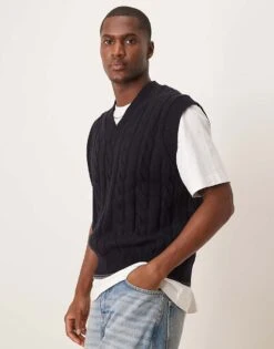 Mango Knitted Sweater Vest In Black For Men -Modern Menswear 207946639 1 black 1