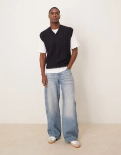 Mango Knitted Sweater Vest In Black For Men -Modern Menswear 207946639 3