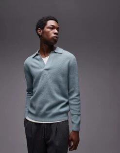 Mango Knitted Polo Sweater In Pale Green For Men -Modern Menswear 207946653 1 palegreen 1