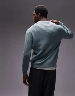 Mango Knitted Polo Sweater In Pale Green For Men -Modern Menswear 207946653 4