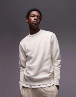 Mango Crew Neck Sweatshirt In Beige For Men Ecru