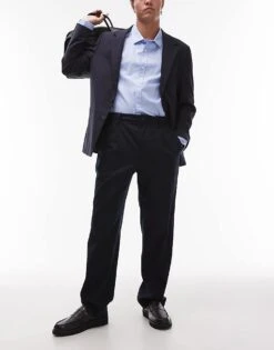 Mango Elasticated Waist Tailored Trouser In Navy For Men