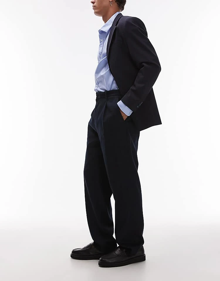 Mango Elasticated Waist Tailored Trouser In Navy For Men 4 Mango Elasticated Waist Tailored Trouser In Navy For Men - Image 2