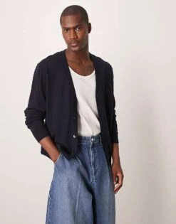 Mango Knitted Cardigan In Navy For Men -Modern Menswear 208007651 1 navy 1