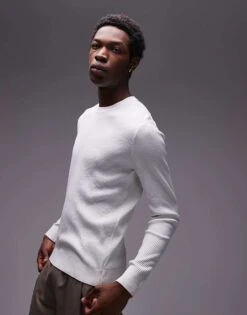 Mango Knitted Crew Neck Sweater In Ecru For Men -Modern Menswear 208007658 1 ecru 1