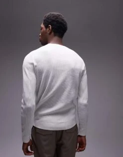 Mango Knitted Crew Neck Sweater In Ecru For Men -Modern Menswear 208007658 3