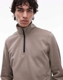 Mango Performance Breathable Half Zip Jumper In Tan For Men
