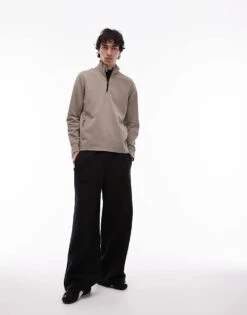 Mango Performance Breathable Half Zip Jumper In Tan For Men -Modern Menswear 208125075 3