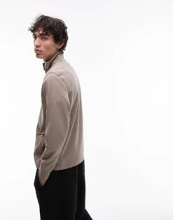 Mango Performance Breathable Half Zip Jumper In Tan For Men -Modern Menswear 208125075 4