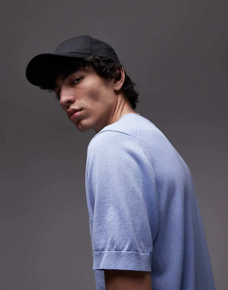 Mango Oversized Drop Sleeve T-shirt In Light Blue For Men 5 Mango Oversized Drop Sleeve T-shirt In Light Blue For Men - Image 3