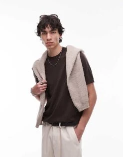 Mango Oversized Drop Sleeve T-shirt In Dark Brown For Men -Modern Menswear 208125201 1 darkbrown 1