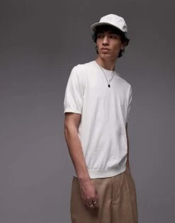 Mango Oversized Drop Sleeve T-shirt In Stone For Men -Modern Menswear 208125209 1 stone 1