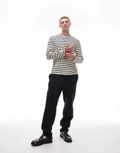 Mango Elasticated Waist Joggers In Navy For Men