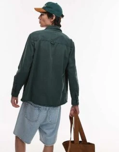 Mango Washed Cotton Overshirt In Dark Green For Men -Modern Menswear 208125389 3