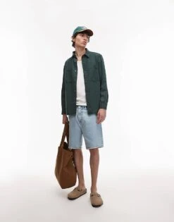 Mango Washed Cotton Overshirt In Dark Green For Men -Modern Menswear 208125389 4