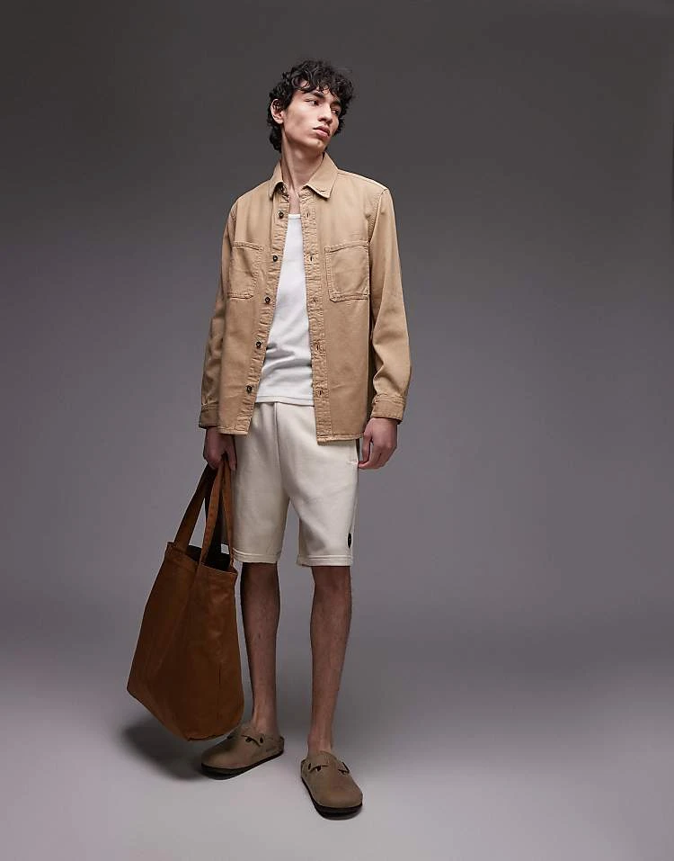 Mango Washed Cotton Overshirt In Beige For Men 4 Mango Washed Cotton Overshirt In Beige For Men - Image 2