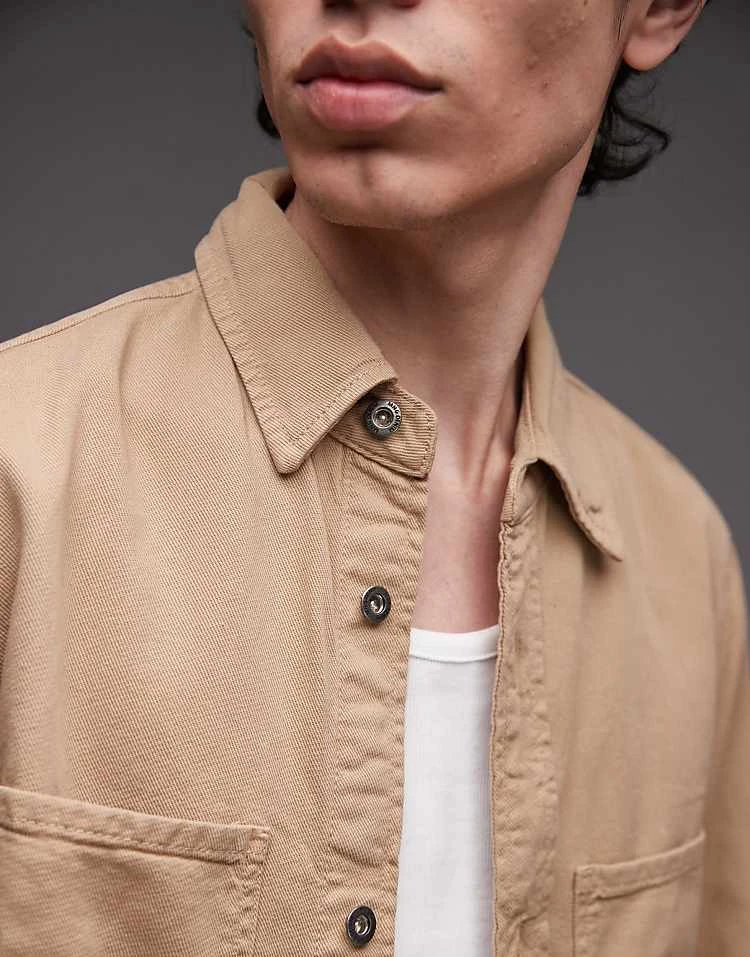 Mango Washed Cotton Overshirt In Beige For Men 5 Mango Washed Cotton Overshirt In Beige For Men - Image 3