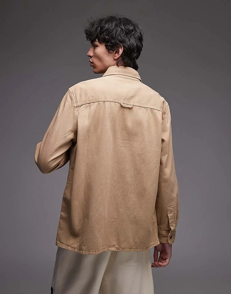 Mango Washed Cotton Overshirt In Beige For Men 6 Mango Washed Cotton Overshirt In Beige For Men - Image 4