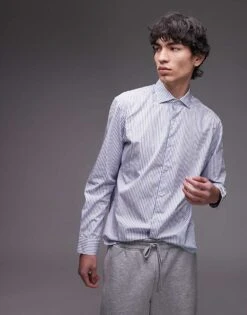 Mango Egyptian Cotton Striped Shirt In White And Blue For Men White & Blue -Modern Menswear 208125416 1 whiteblue 1